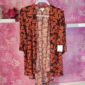 LuLaRoe Orange and Brown Floral Top
